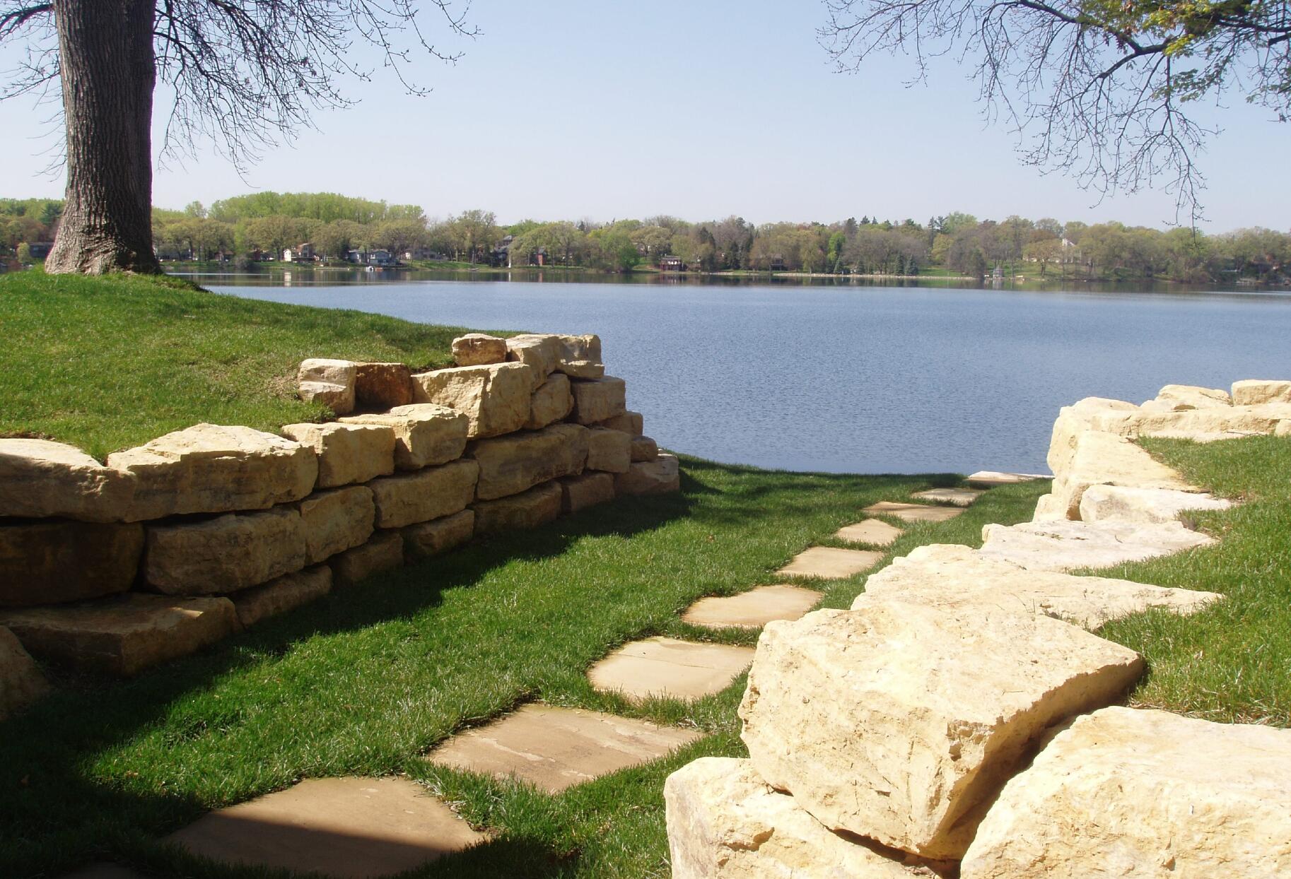 limestone walking path to lake